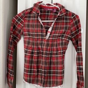 Red plaid and floral L/S button shirt Girls Med